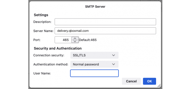 SMTP server configuration port 465