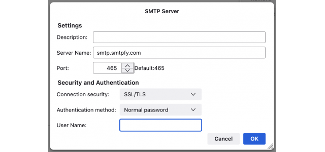 SMTP server configuration port 465