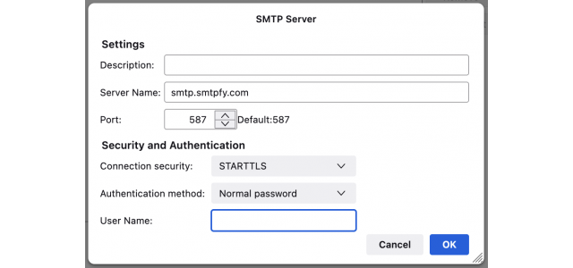 SMTP server configuration port 587