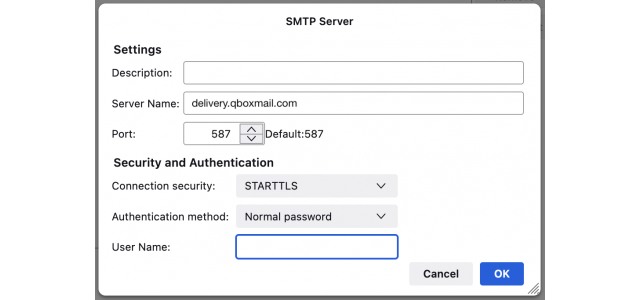 SMTP server configuration port 587